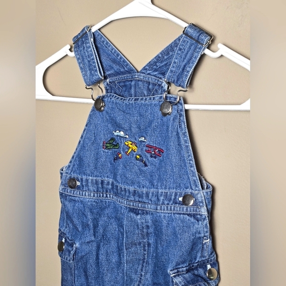 Vintage Baby Sonoma Embroidered Planes Carpenter Overalls, Size 12 Months - Picture 2 of 5